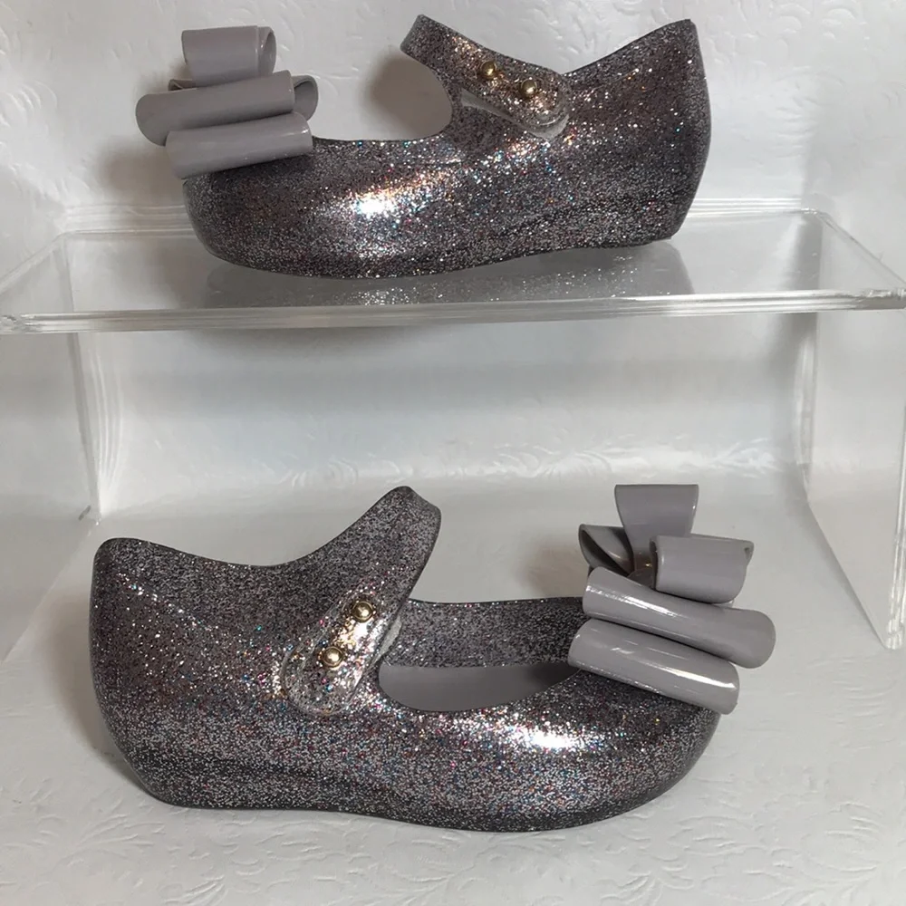 Mini Melissa Ultragirl Glittery Triple Bow Silver Jelly Shoes Size 7